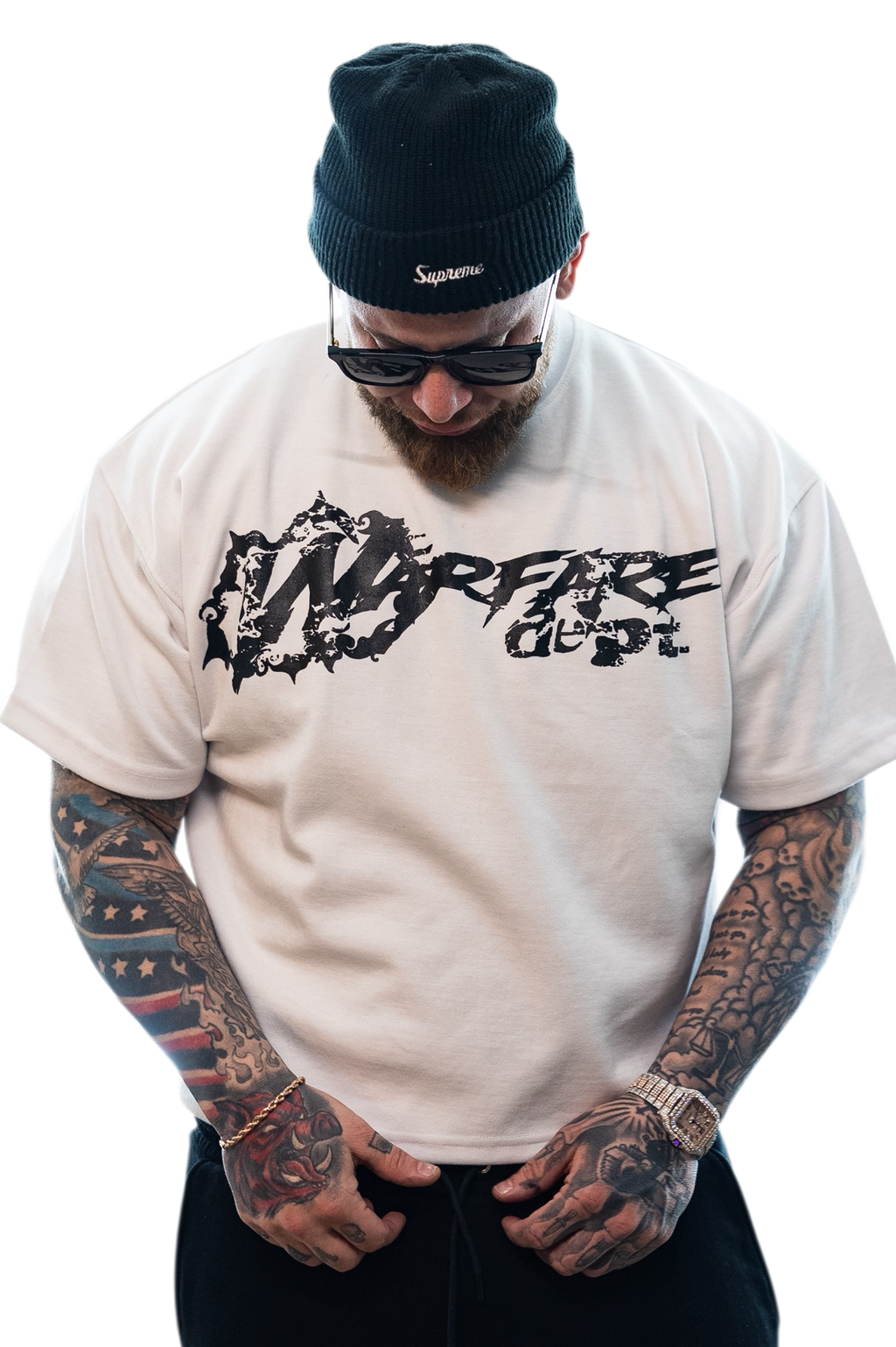 WFD Crop T - "Warfare Dept" White/Black warefareusa