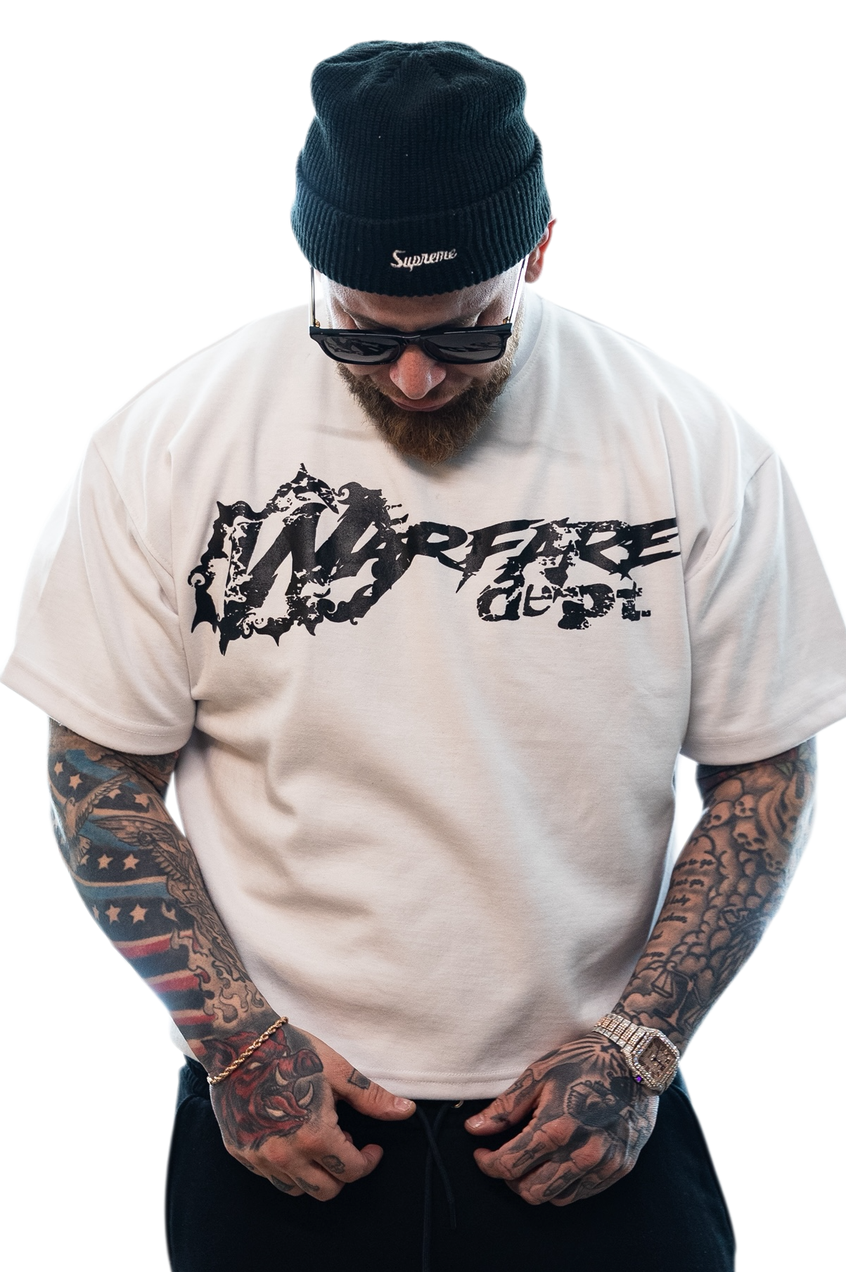 WFD Crop T - "Warfare Dept" White/Black warefareusa